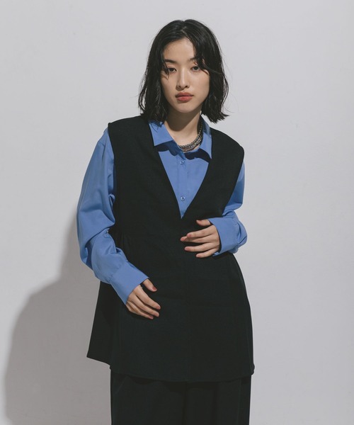 LEPSIM（レプシィム）の「ハニカムドビーベスト　572590（ベスト・レディース・ブラック/グレー/カーキブラウン・FREE）」の4枚目の写真