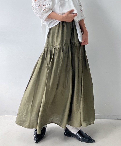 AS KNOW AS plus（アズノゥアズプラス）の「♪アソートデザイン 切替えギャザーロングスカート（スカート・レディース・カーキ/ブラウン系その他/レッド系その他/チャコールグレー/ブラック系その他/ブラック系その他2/ネイビー系/レッド系その他2/オレンジ系・FREE）」の5枚目の写真