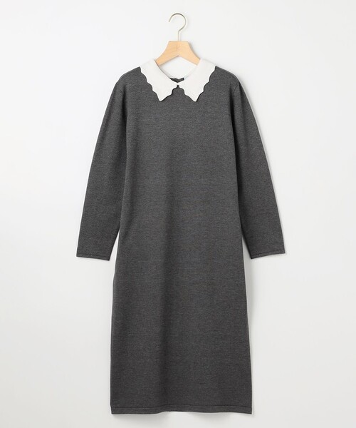 組曲レース襟付きベージュ長袖ワンピース　新品タグ付き 組曲 L(クミキョク エル)の【KUMIKYOKU NAVY】コンフォータブル