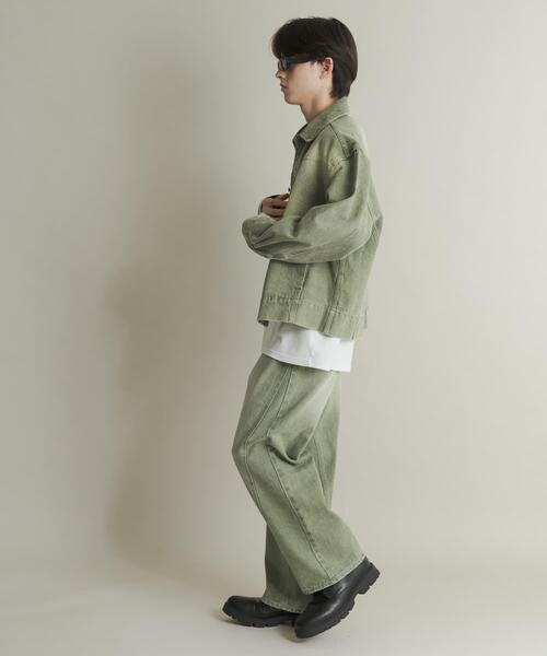 SENSE OF PLACE by URBAN RESEARCH(センスオブプレイスバイアーバンリサーチ)の「ツイストデニムワイドパンツ(デニムパンツ・メンズ・グリーン/ライトインディゴブルー・MEDIUM/LARGE)」の4枚目の写真