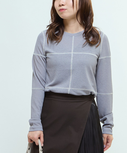 CONVERSE TOKYO（コンバーストウキョウ）の「PATCHWORK SHEER RIB TOP（Tシャツ/カットソー・レディース・ブラック/グレー/オフホワイト・FREE）」の4枚目の写真