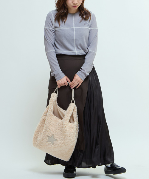 CONVERSE TOKYO（コンバーストウキョウ）の「PATCHWORK SHEER RIB TOP（Tシャツ/カットソー・レディース・ブラック/グレー/オフホワイト・FREE）」の5枚目の写真