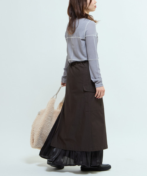 CONVERSE TOKYO（コンバーストウキョウ）の「PATCHWORK SHEER RIB TOP（Tシャツ/カットソー・レディース・ブラック/グレー/オフホワイト・FREE）」の6枚目の写真