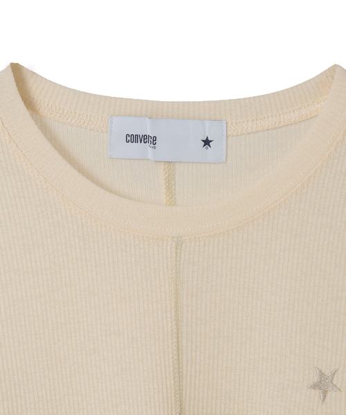 CONVERSE TOKYO（コンバーストウキョウ）の「PATCHWORK SHEER RIB TOP（Tシャツ/カットソー・レディース・ブラック/グレー/オフホワイト・FREE）」の11枚目の写真