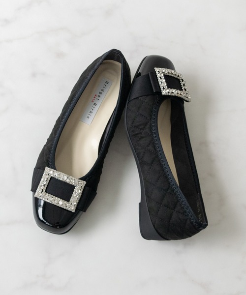 Bridget Birkin(ブリジットバーキン)の「【Bridget Birkin Walk】キルティングビジューリボンウォーキングパンプス(555233)(パンプス・レディース・ベージュ/ブラック/ブラック系その他・23/24.5/23.5/24/22.5)」の1枚目の写真