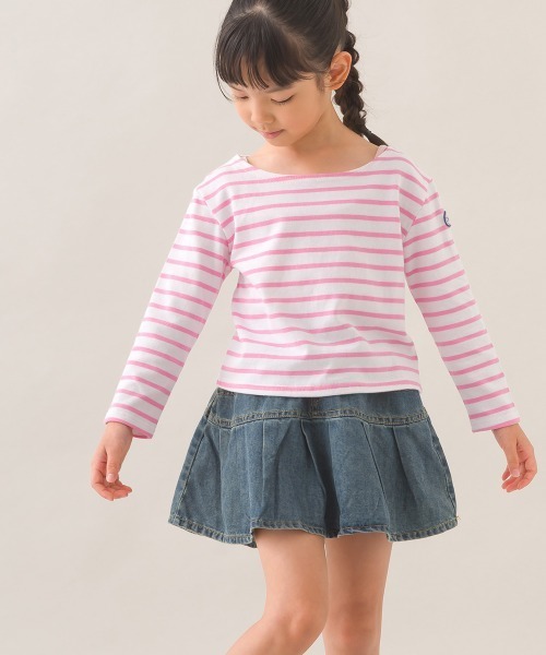 OMNES(オムネス)の「キッズコットン長袖ボーダーTシャツ(Tシャツ/カットソー・キッズ・ベージュ系その他2/ベージュ系その他/マルチ/ブラウン系その他/ベージュ系その他3/ホワイト×ピンク/ベージュ×ブラック/ホワイト×ネイビー・SMALL/LARGE/MEDIUM)」の1枚目の写真