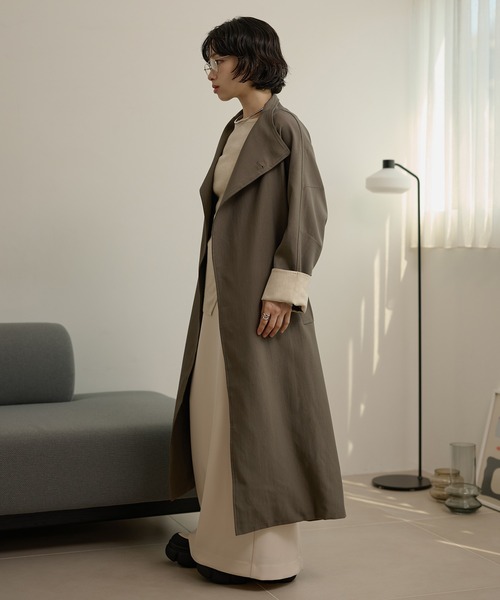 LAULEN(ローレン)の「stand collar bicolor sleeve coat /スタンドカラー袖配色ロングコート(ステンカラーコート・レディース・ブラック/グレー/ブラウン・FREE)」の1枚目の写真