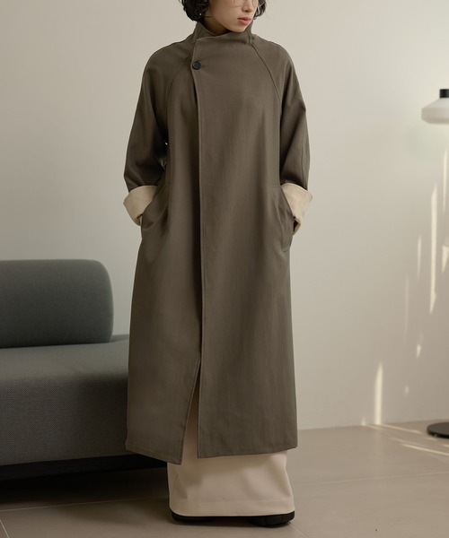 LAULEN(ローレン)の「stand collar bicolor sleeve coat /スタンドカラー袖配色ロングコート(ステンカラーコート・レディース・ブラック/グレー/ブラウン・FREE)」の9枚目の写真