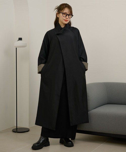 LAULEN(ローレン)の「stand collar bicolor sleeve coat /スタンドカラー袖配色ロングコート(ステンカラーコート・レディース・ブラック/グレー/ブラウン・FREE)」の15枚目の写真