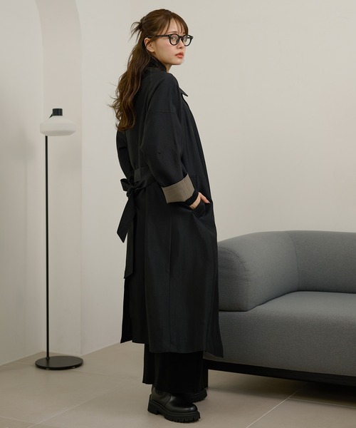 LAULEN(ローレン)の「stand collar bicolor sleeve coat /スタンドカラー袖配色ロングコート(ステンカラーコート・レディース・ブラック/グレー/ブラウン・FREE)」の17枚目の写真