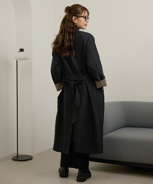 LAULEN(ローレン)の「stand collar bicolor sleeve coat /スタンドカラー袖配色ロングコート(ステンカラーコート・レディース・ブラック/グレー/ブラウン・FREE)」の18枚目の写真