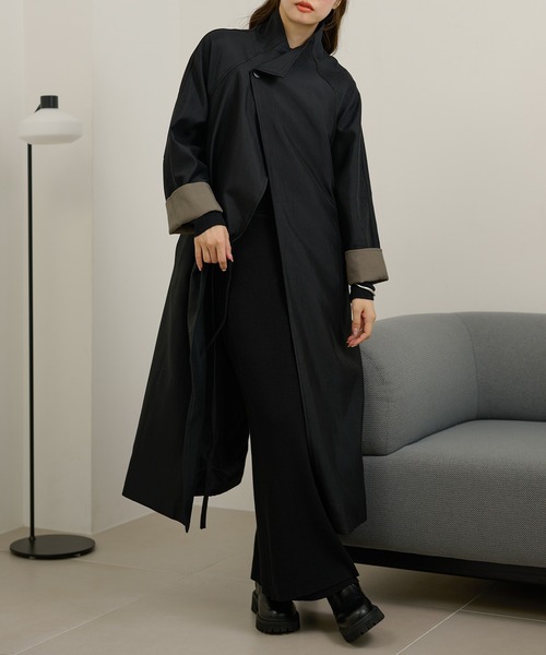 LAULEN(ローレン)の「stand collar bicolor sleeve coat /スタンドカラー袖配色ロングコート(ステンカラーコート・レディース・ブラック/グレー/ブラウン・FREE)」の19枚目の写真