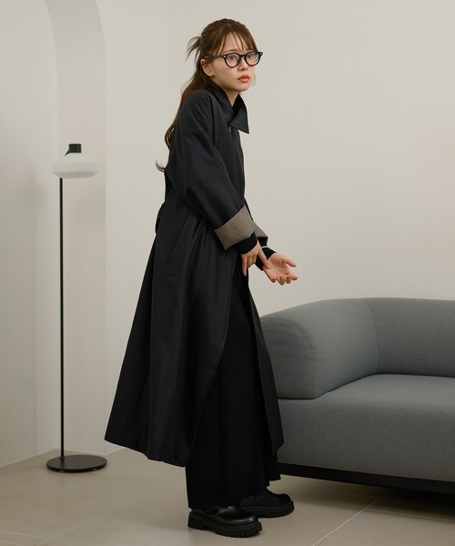 LAULEN(ローレン)の「stand collar bicolor sleeve coat /スタンドカラー袖配色ロングコート(ステンカラーコート・レディース・ブラック/グレー/ブラウン・FREE)」の21枚目の写真