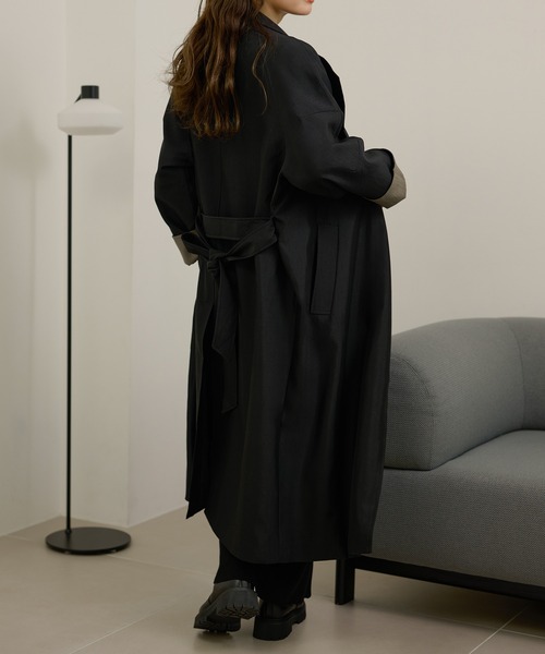 LAULEN(ローレン)の「stand collar bicolor sleeve coat /スタンドカラー袖配色ロングコート(ステンカラーコート・レディース・ブラック/グレー/ブラウン・FREE)」の22枚目の写真