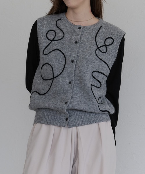 refomed ニットベスト セール】箔プリントニットベスト（ニット/セーター）｜ap retro