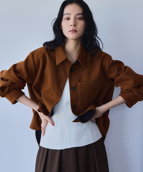 ELFRANK(エルフランク)の「ウールライク オーバーサイズ シャツジャケット ウールコート(その他アウター・レディース・ブラウン/グレー/グリーン・FREE)」の9枚目の写真