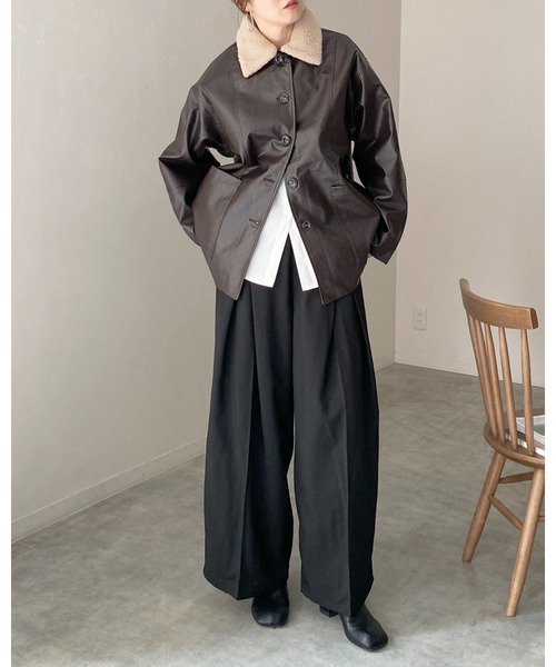 She's Closet(シーズクローゼット)の「オーバーサイズボア襟カバーオールフェイクレザージャケット(カバーオール・レディース・ブラウン/アイボリー/カーキ/ブラック・FREE)」の7枚目の写真