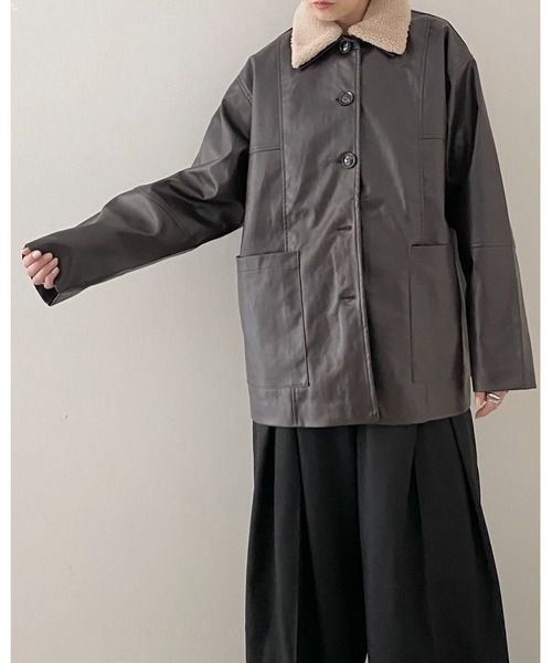She's Closet(シーズクローゼット)の「オーバーサイズボア襟カバーオールフェイクレザージャケット(カバーオール・レディース・ブラウン/アイボリー/カーキ/ブラック・FREE)」の10枚目の写真