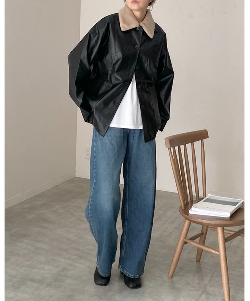 She's Closet(シーズクローゼット)の「オーバーサイズボア襟カバーオールフェイクレザージャケット(カバーオール・レディース・ブラウン/アイボリー/カーキ/ブラック・FREE)」の12枚目の写真
