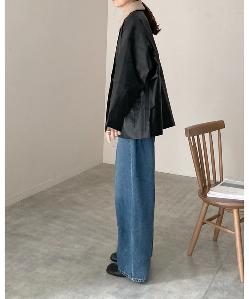 She's Closet(シーズクローゼット)の「オーバーサイズボア襟カバーオールフェイクレザージャケット(カバーオール・レディース・ブラウン/アイボリー/カーキ/ブラック・FREE)」の14枚目の写真