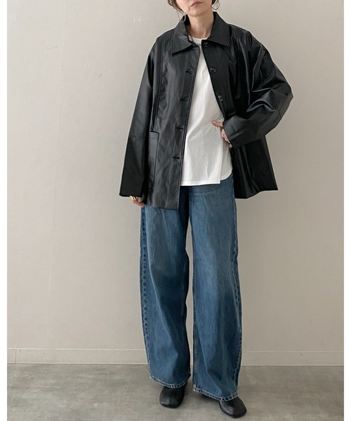 She's Closet(シーズクローゼット)の「オーバーサイズボア襟カバーオールフェイクレザージャケット(カバーオール・レディース・ブラウン/アイボリー/カーキ/ブラック・FREE)」の17枚目の写真