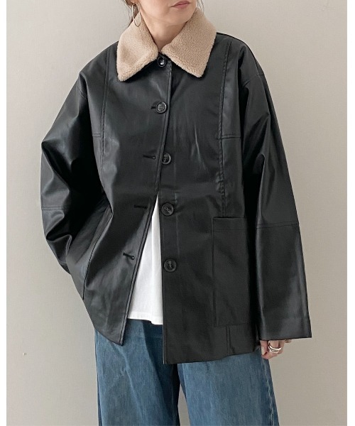 レマージュエコレザーカバーオール　ブラック エコレザーカバーオール | CAPRICIEUX LE'MAGE(カプリシュレマージュ