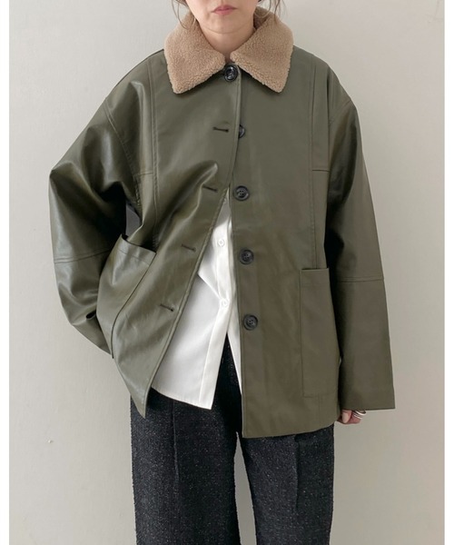 セール】オーバーサイズボア襟カバーオールフェイクレザー