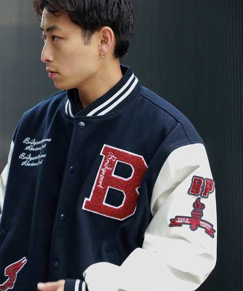 BEAMS HEART（ビームスハート）の「【完売間近】バーシティー ジャケット/Varsity Jacket（ビッグシルエット・ストリート）（ブルゾン・メンズ・ネイビー/ブラック・SMALL/MEDIUM/LARGE）」の2枚目の写真