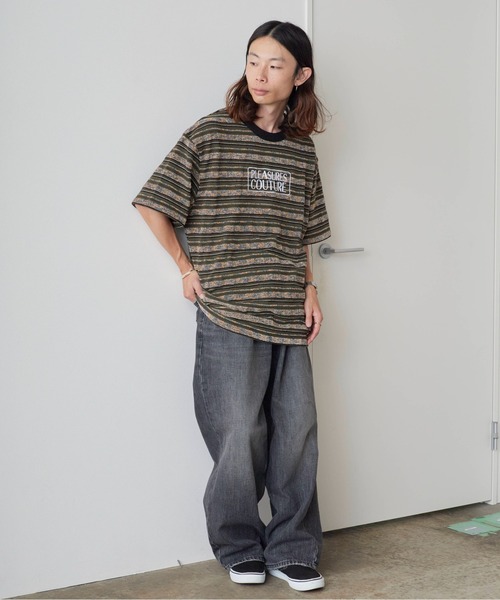 PLEASURES（プレジャー）の「PLEASURES/プレジャーズ COUTURE STRIPE SHIRT マルチボーダー パイルMIX Tシャツ（Tシャツ/カットソー・メンズ・ダークオリーブ・L/XL/M）」の4枚目の写真