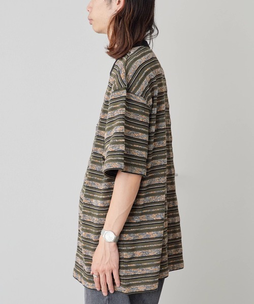 PLEASURES（プレジャー）の「PLEASURES/プレジャーズ COUTURE STRIPE SHIRT マルチボーダー パイルMIX Tシャツ（Tシャツ/カットソー・メンズ・ダークオリーブ・L/XL/M）」の8枚目の写真