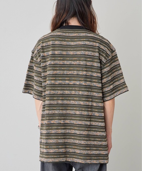 PLEASURES（プレジャー）の「PLEASURES/プレジャーズ COUTURE STRIPE SHIRT マルチボーダー パイルMIX Tシャツ（Tシャツ/カットソー・メンズ・ダークオリーブ・L/XL/M）」の9枚目の写真