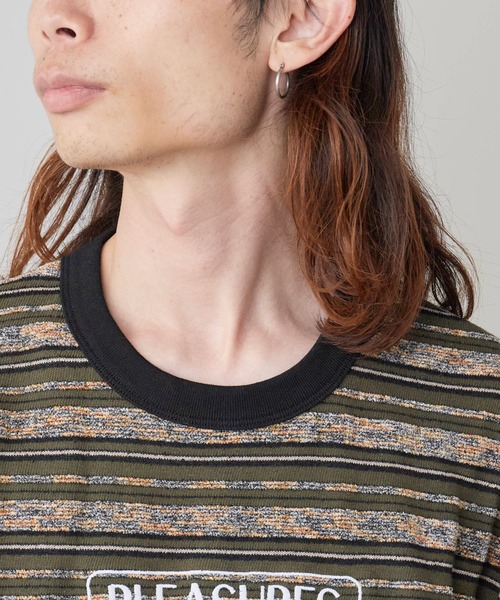 PLEASURES（プレジャー）の「PLEASURES/プレジャーズ COUTURE STRIPE SHIRT マルチボーダー パイルMIX Tシャツ（Tシャツ/カットソー・メンズ・ダークオリーブ・L/XL/M）」の10枚目の写真