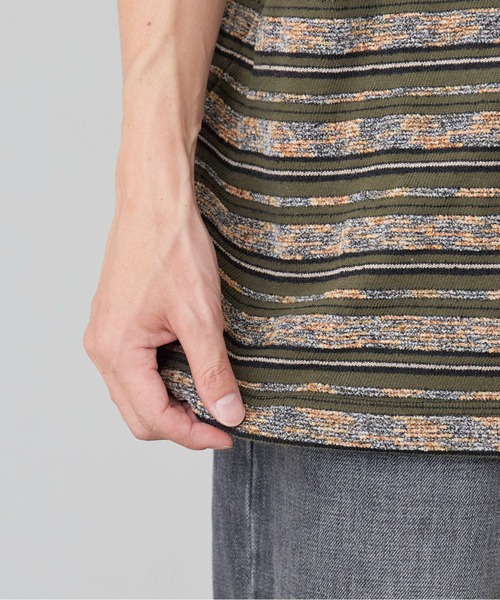 PLEASURES（プレジャー）の「PLEASURES/プレジャーズ COUTURE STRIPE SHIRT マルチボーダー パイルMIX Tシャツ（Tシャツ/カットソー・メンズ・ダークオリーブ・L/XL/M）」の13枚目の写真