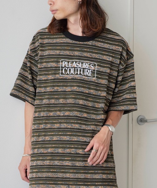 PLEASURES（プレジャー）の「PLEASURES/プレジャーズ COUTURE STRIPE SHIRT マルチボーダー パイルMIX Tシャツ（Tシャツ/カットソー・メンズ・ダークオリーブ・L/XL/M）」の22枚目の写真