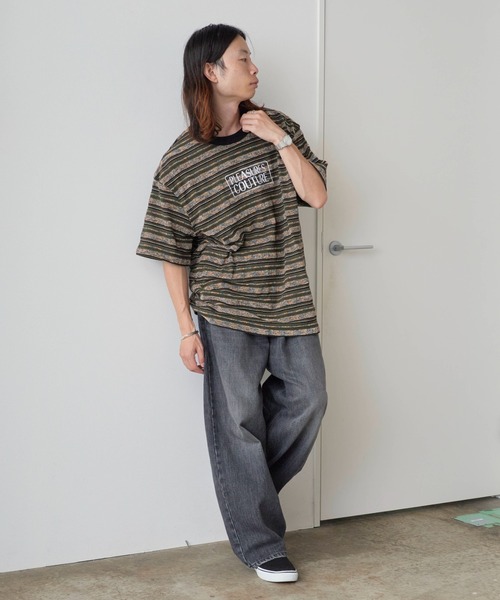 PLEASURES（プレジャー）の「PLEASURES/プレジャーズ COUTURE STRIPE SHIRT マルチボーダー パイルMIX Tシャツ（Tシャツ/カットソー・メンズ・ダークオリーブ・L/XL/M）」の15枚目の写真