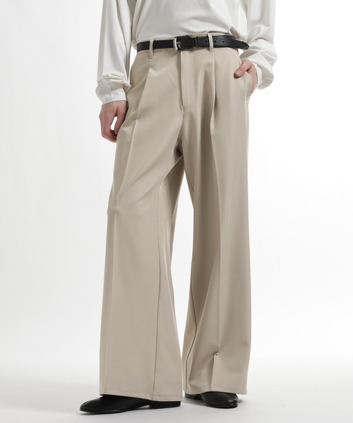 HARE（ハレ）の「【SET UP対応】ポリエステルイージーギャバワイドフレアパンツ(HARE)（スラックス・メンズ・グレー/ブルー/ブラック/グリーン/レッド/ベージュ・SMALL/MEDIUM/LARGE）」の3枚目の写真