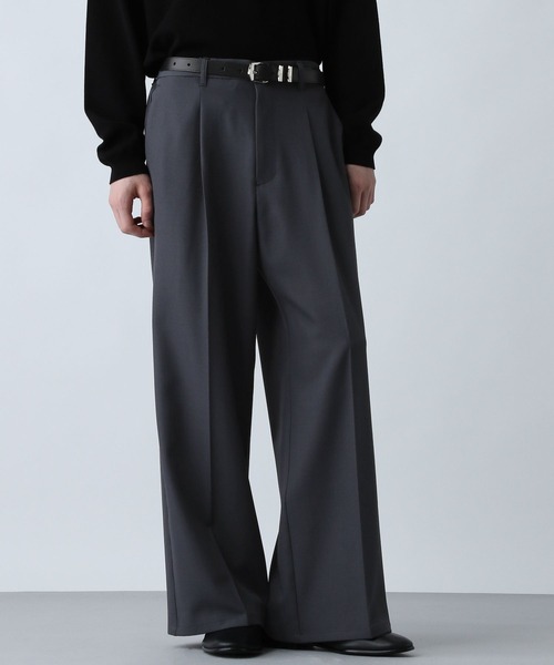 SET UP対応】ポリエステルイージーギャバワイドフレアパンツ