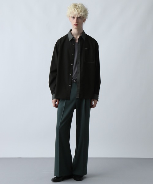 SET UP対応】ポリエステルイージーギャバワイドフレアパンツ(HARE