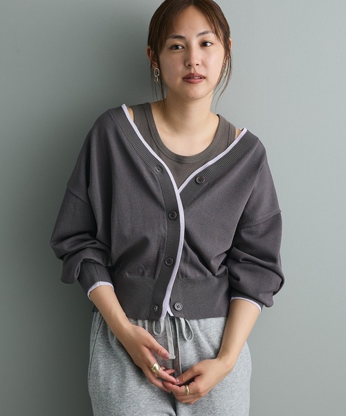CRAFT STANDARD BOUTIQUE(クラフトスタンダードブティック)の「レイヤード風ニットカーディガン(カーディガン/ボレロ・レディース・ブラウン/ブルーグリーン/グレー・FREE)」の1枚目の写真