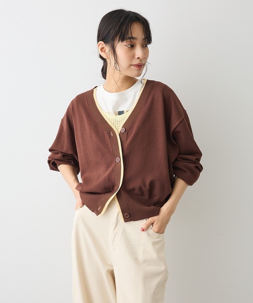 CRAFT STANDARD BOUTIQUE(クラフトスタンダードブティック)の「レイヤード風ニットカーディガン(カーディガン/ボレロ・レディース・ブラウン/ブルーグリーン/グレー・FREE)」の4枚目の写真