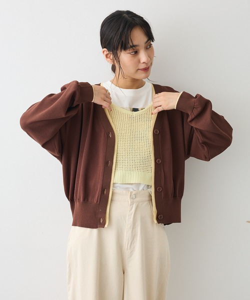 CRAFT STANDARD BOUTIQUE(クラフトスタンダードブティック)の「レイヤード風ニットカーディガン(カーディガン/ボレロ・レディース・ブラウン/ブルーグリーン/グレー・FREE)」の6枚目の写真