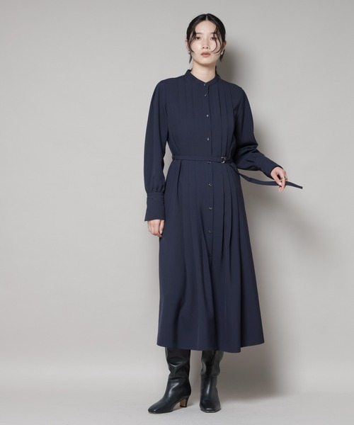 ダブルクロスベルト付きタックワンピース（ワンピース）｜NANO