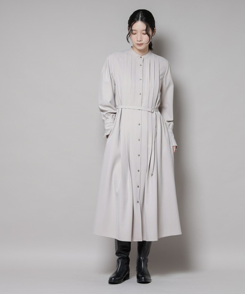 ダブルクロスベルト付きタックワンピース（ワンピース）｜NANO