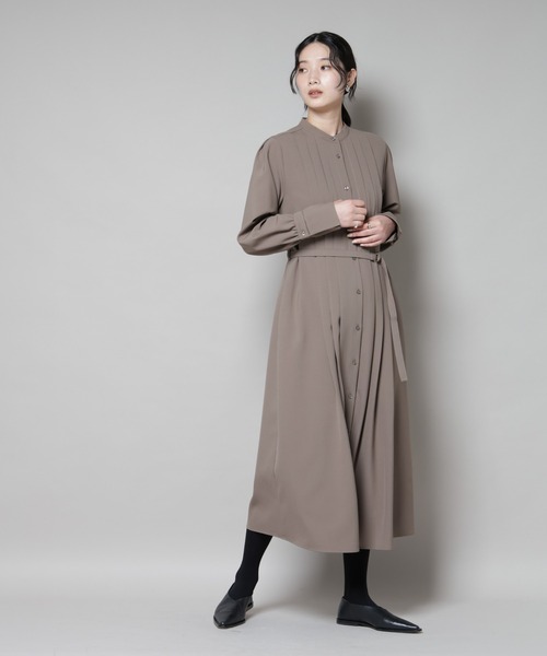 セール】ダブルクロスベルト付きタックワンピース（ワンピース）｜NANO
