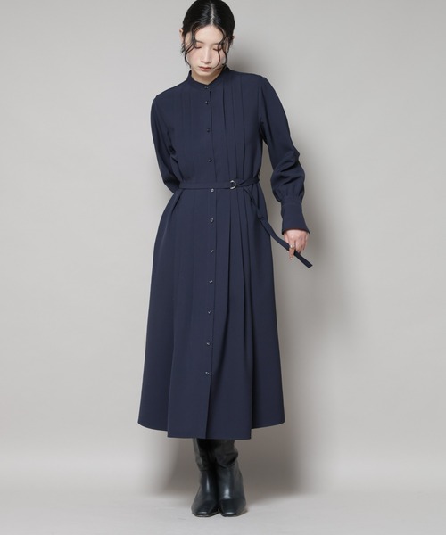 ワンピース nanaxs セール】ダブルクロスベルト付きタックワンピース（ワンピース）｜NANO