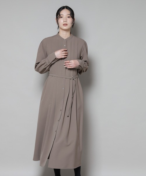 セール】ダブルクロスベルト付きタックワンピース（ワンピース）｜NANO
