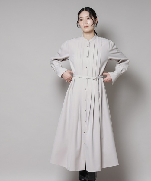 ダブルクロスベルト付きタックワンピース（ワンピース）｜NANO