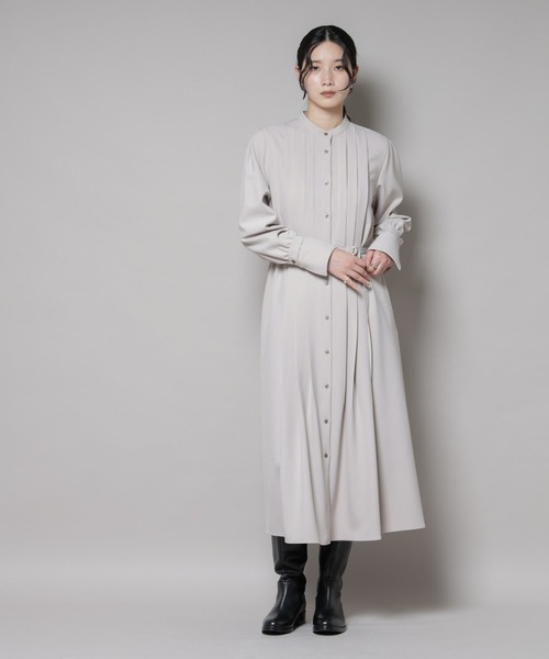 ダブルクロスベルト付きタックワンピース（ワンピース）｜NANO