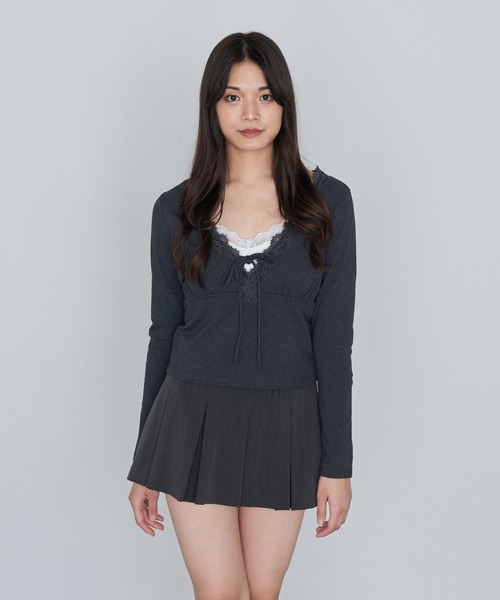 RAY CASSIN（レイカズン）の「レース切替ロングTシャツ（Tシャツ/カットソー・レディース・ブラック/ブラック系その他2/チャコールグレー/ブラウン系その他2/ベージュ系その他2・FREE）」の14枚目の写真