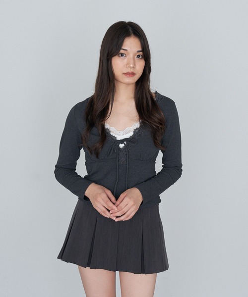 RAY CASSIN（レイカズン）の「レース切替ロングTシャツ（Tシャツ/カットソー・レディース・ブラック/ブラック系その他2/チャコールグレー/ブラウン系その他2/ベージュ系その他2・FREE）」の18枚目の写真